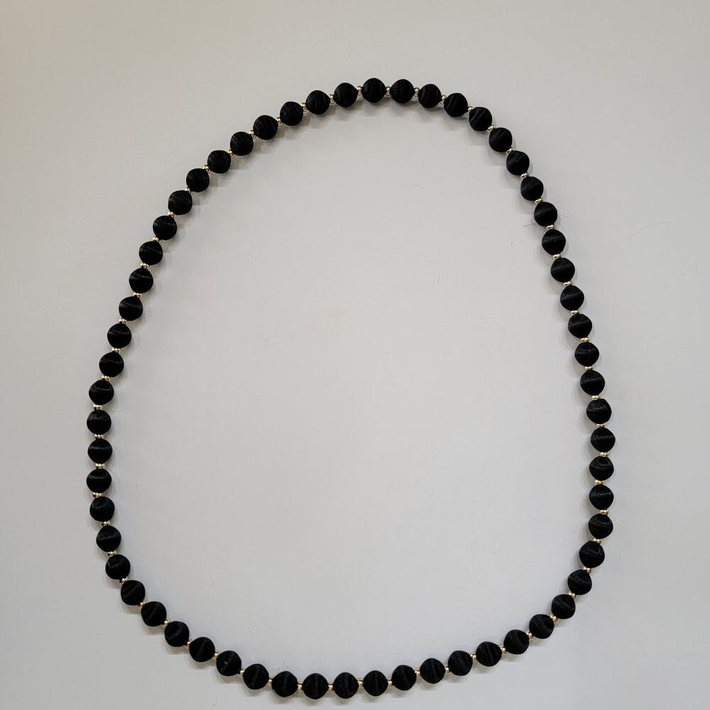 Elegant Black Beaded Necklace with Round Satin Finish Beads Gold Spacer Accents